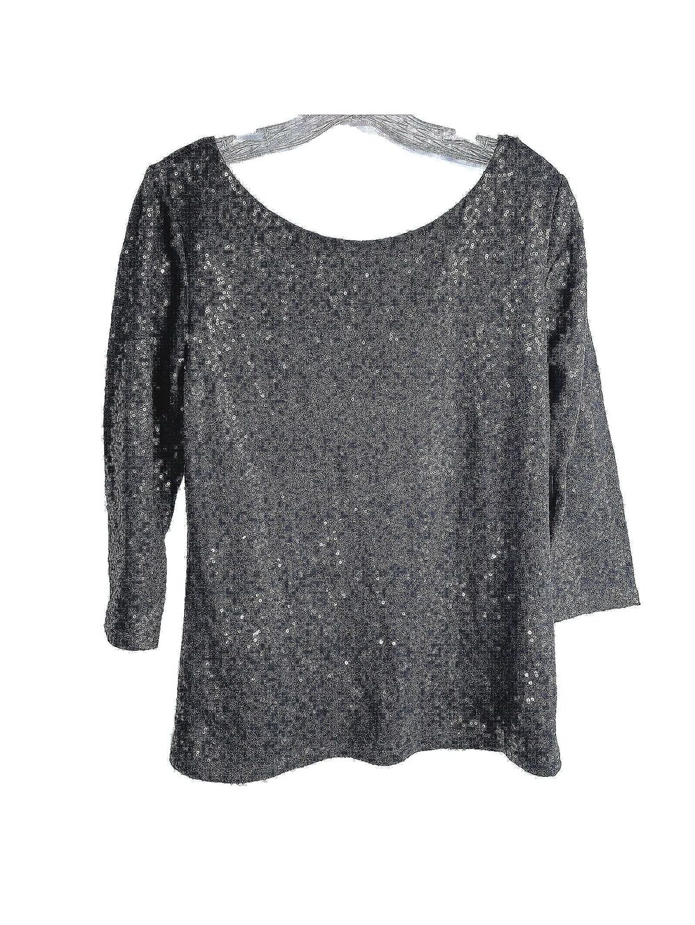 Black Sequins 3/4 Sleeve Scoop Back Gibson Retro Sparkly Party Blouse Size S